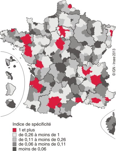 carte de France en fonction de la spécificité des emplois