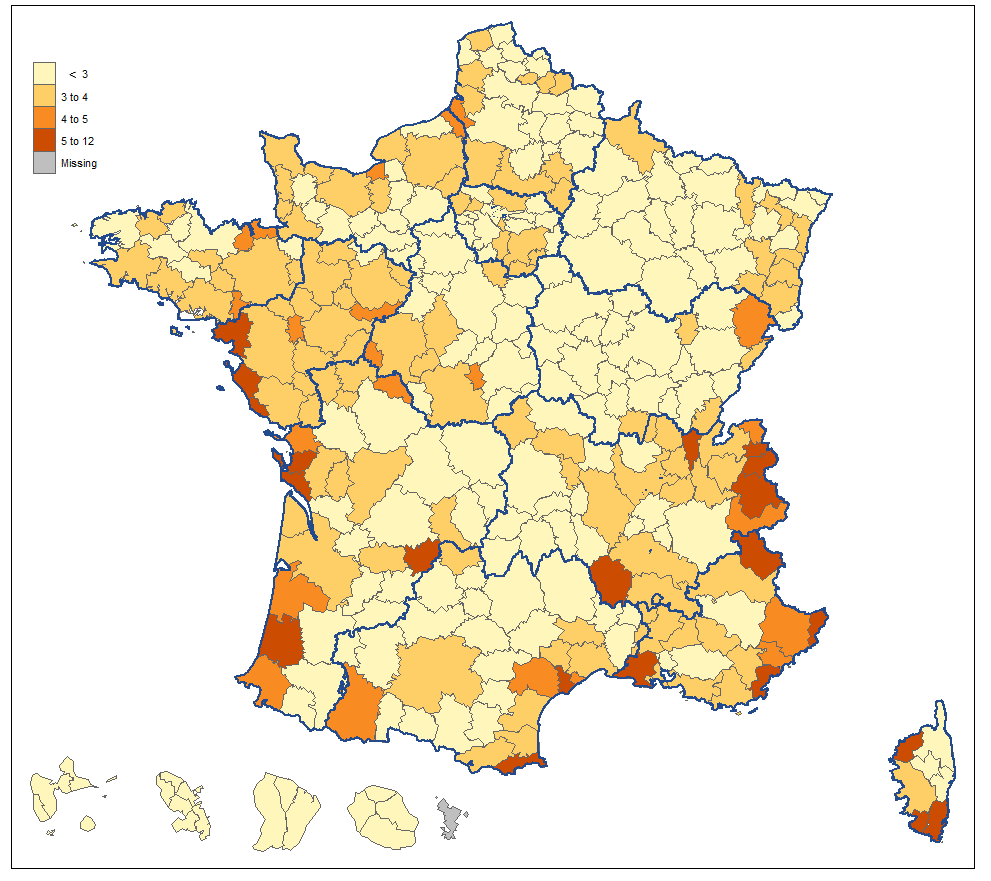 Figure 1 – Hausse du taux de demandeurs d'emploi de catégorie A dans la population active entre avril 2019 et avril 2020