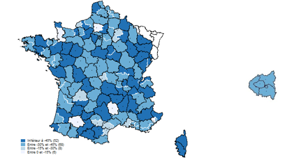 Carte 1. La baisse des cas de faillites depuis mars 2020 se retrouve sur tout le territoire métropolitain